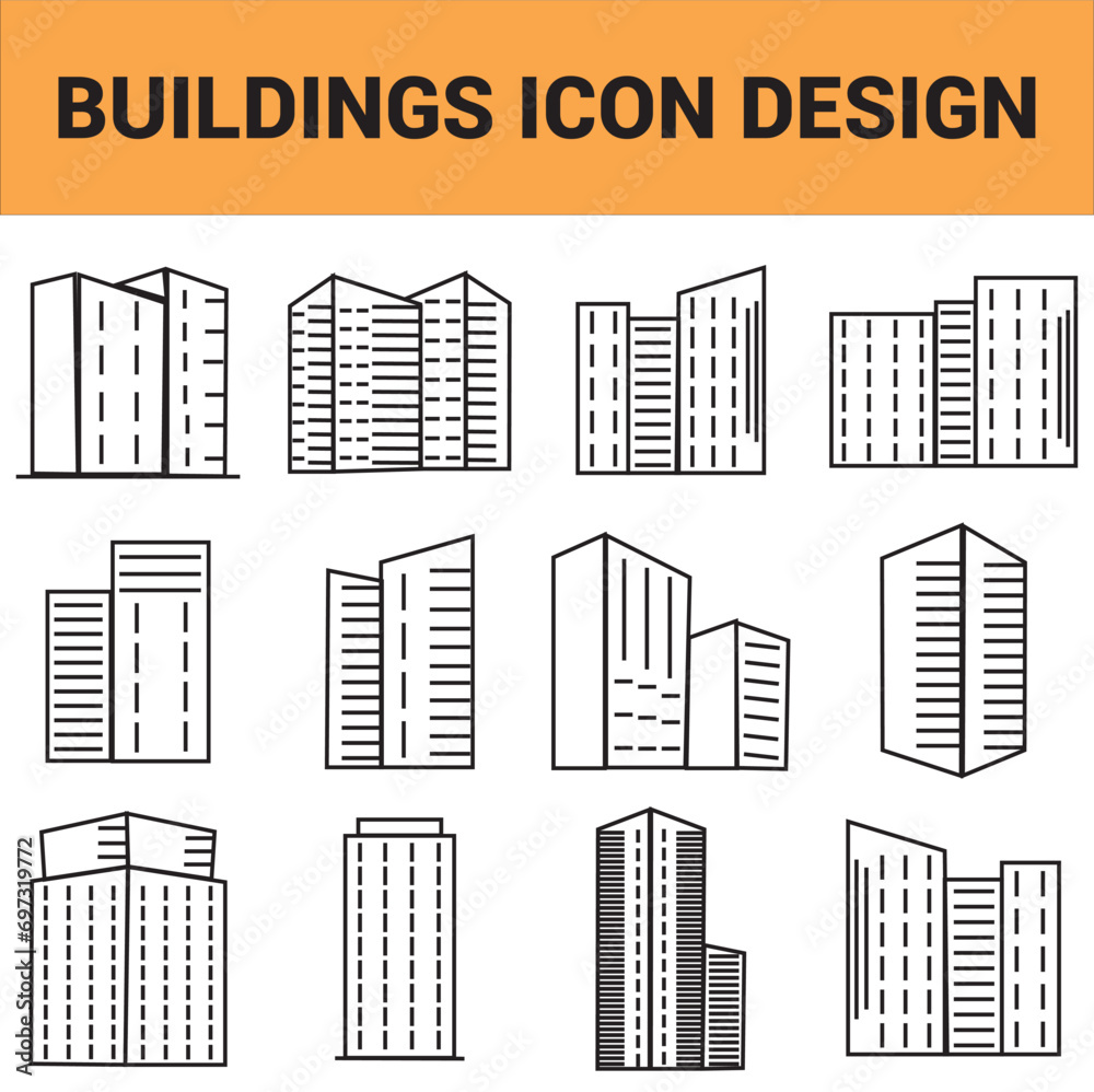 Building Icon set vector, illustration real estate symbol modern design in black colour and white background, ready for web and print