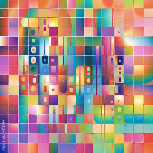 A psychedelic, multicolored grid with variable proportions, inspired by Dalies style  photo