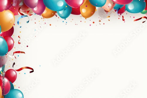 Birthday border with balloons on a white background, romantic background , Ai generated