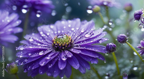Water droplets embrace Purple Daisybush