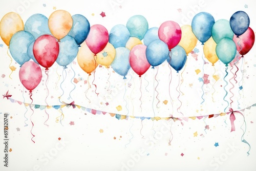 Birthday border with balloons on a white background  romantic background   Ai generated