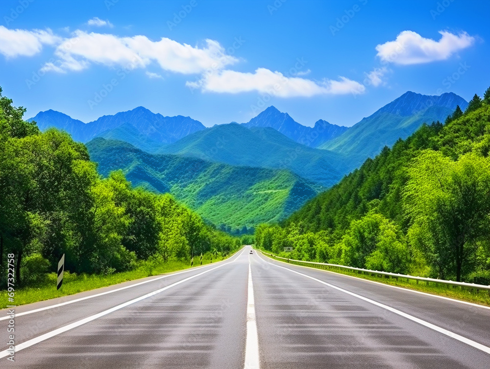 Empty highway in mountains scenery - ai generative