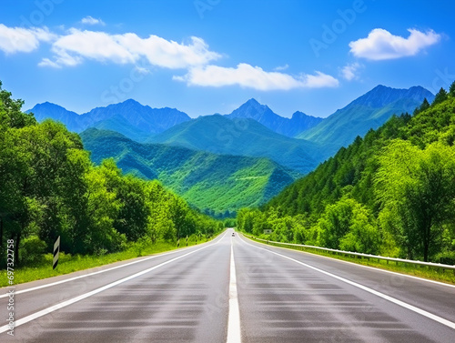 Empty highway in mountains scenery - ai generative