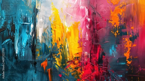 Abstract colorful painting, modern art with vibrant strokes and textures.