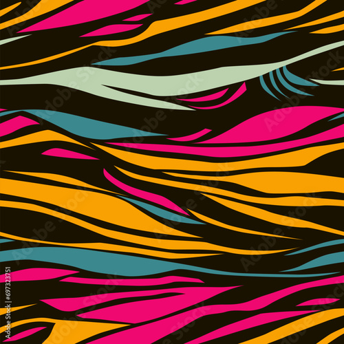 Retro seamless pattern, abstract waves and stripes 70s style vector background, vintage 80s textile design