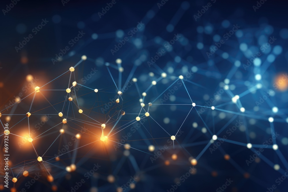 Fototapeta premium Abstract blue background with connecting dots and lines. Network concept. 3D Rendering, AI Generated