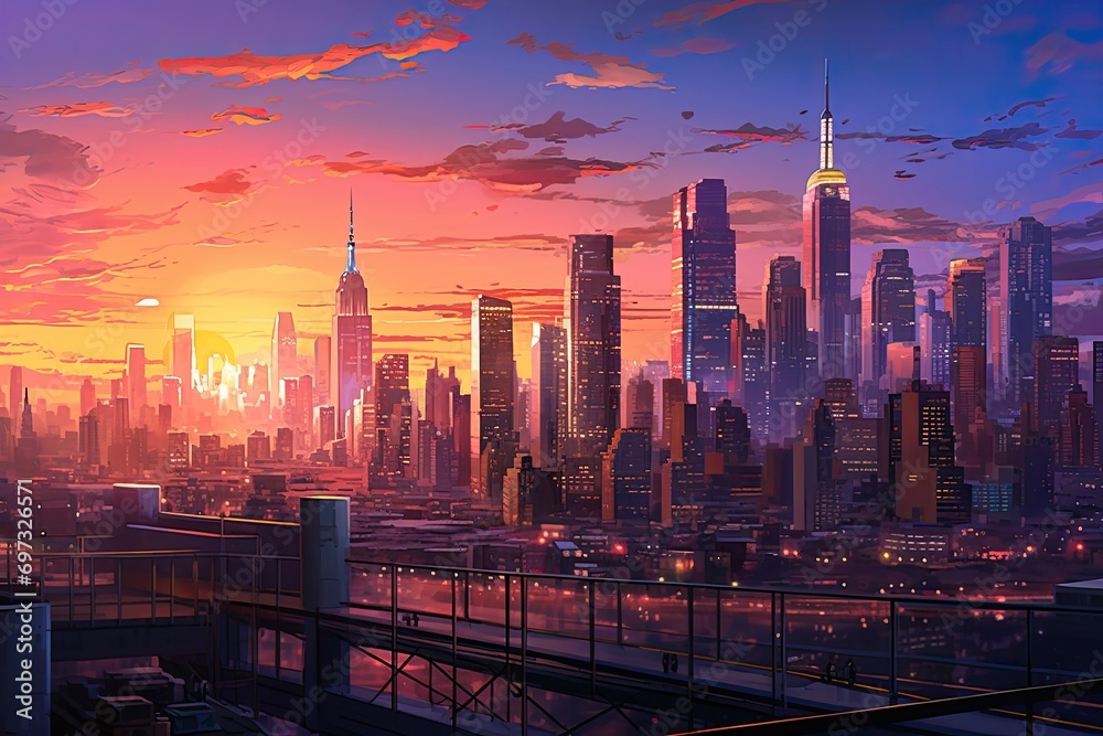Cityscape of Shanghai at sunset, China. 3D rendering, AI Generated