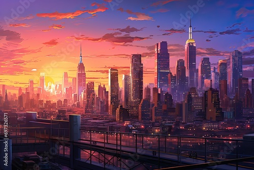 Cityscape of Shanghai at sunset, China. 3D rendering, AI Generated
