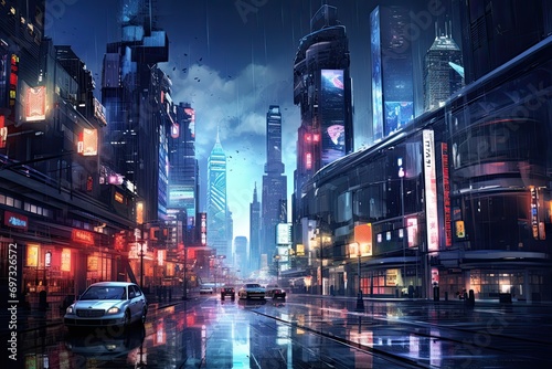 Foto Shanghai city at night, China. 3d rendering, AI Generated