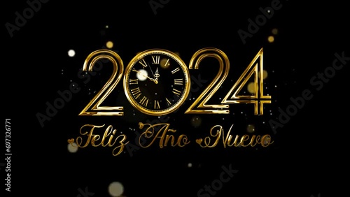 Feliz año nuevo 2024 fuegos artificiales en la noche photo