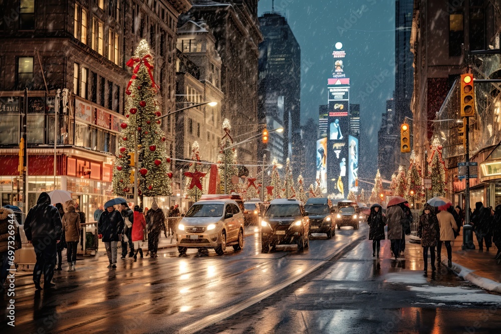 Fototapeta premium People walking in the streets of New York City, AI Generated