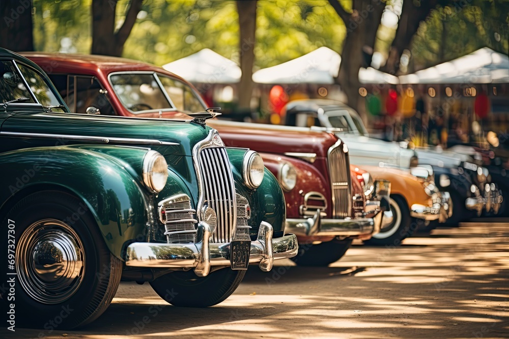 Vintage cars at the annual classic car show in the city, AI Generated - obrazy, fototapety, plakaty 