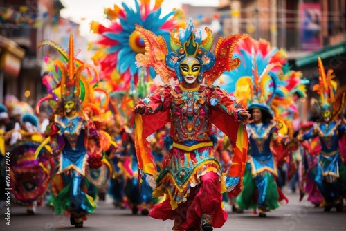 Participants in the Sinulog festival in Las Vegas, Nevada. The Sinulog is the centre of the Santo NiÃ±o Catholic celebrations in the world, A lively colorful carnival parade with, AI Generated photo