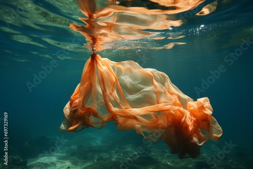 A plastic bag floating underwater