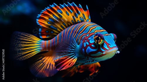 A close-up view of a beautiful and colorful mandarin fish.