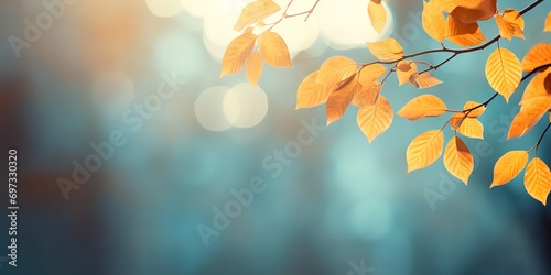 photo of autumn leaves with bokeh light behind it. generative AI