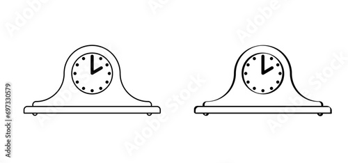 cartoon mantel desk clock. Vector line pattern. Chiming mantel clock. antique clocks. Depicting a mantel clock symbol or icon. Time sign