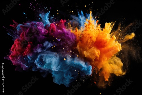 Colorful abstract paint explosion isolated on black background. Abstract colored background, Color dust splash on a dark black background, AI Generated