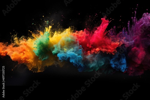 Colorful explosion of colored powder on a black background. Abstract background, Color dust splash on a dark black background, AI Generated