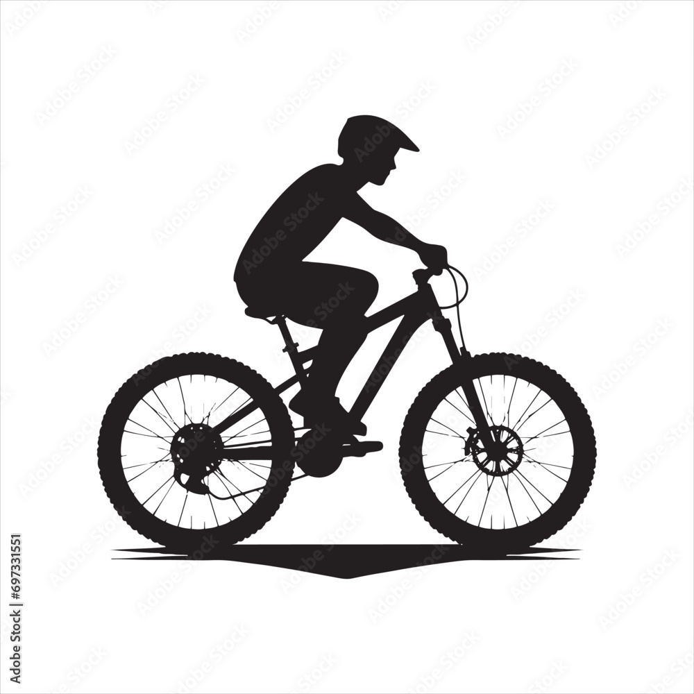 Cycle Silhouette: City Bike Rental, Bicyclist in Urban Exploration, Sustainable Transportation
