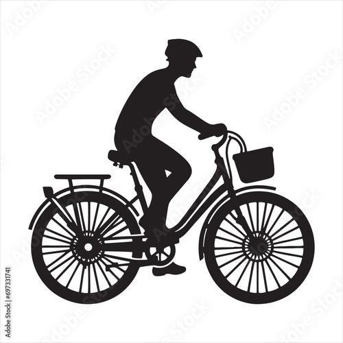 Commuting in Style: Stylish Bicyclist in Urban Setting, Modern Transportation Silhouette - Cycle Silhouette
