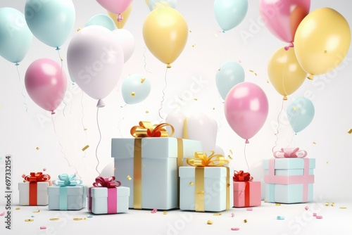 Happy birthday background with the confetti and color balloons, Happy birthday background with confetti Ai generated