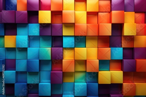 Colorful blocks background. 3d rendering, 3d illustration, Colorful blocks wall background, AI Generated