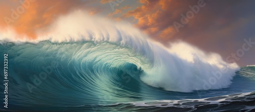 Huge wave at Hanakapiai beach, Hawaii. photo