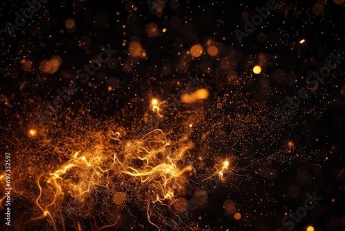 Abstract golden bokeh on black background. Christmas and New Year concept  Detail fire sparks isolated on a black background  AI Generated