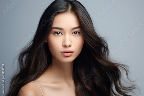 face of beautiful Asian woman with long 