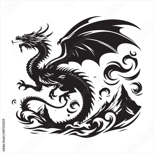 Celestial Mystique: Silhouette of Flying Dragon Painting Stories in the Night Sky - Flying Dragon Silhouette
