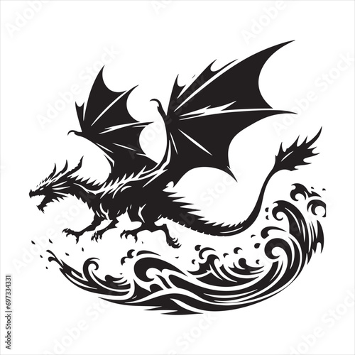 Wings Unfurled: Enchanting Dragon Silhouette Dancing Across the Twilight Sky - Flying Dragon Silhouette
