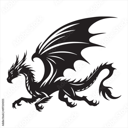 Cosmic Ballet: Silhouette of a Dragon in Flight, Unveiling Fantasy in the Night - Flying Dragon Silhouette 
