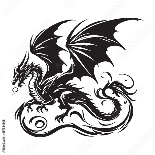 Nighttime Wanderer: Dragon Silhouette Gliding Across the Starry Canopy - Flying Dragon Silhouette
