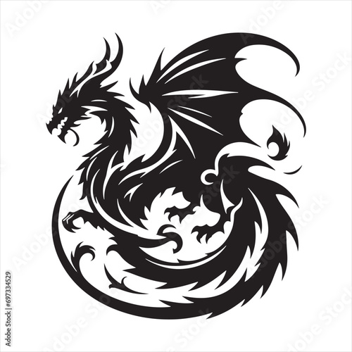 Celestial Symphony: Starlit Night, Mysterious Dragon Silhouette in Flight - Flying Dragon Silhouette
