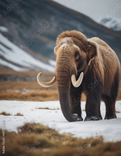 baby mammoth discovery tundra, with little snow