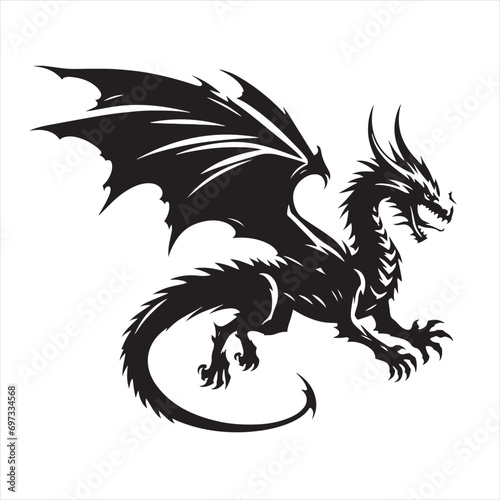Aerial Dance of the Mythical Creature, Moonlit Silhouette in the Night Sky - Flying Dragon Silhouette
