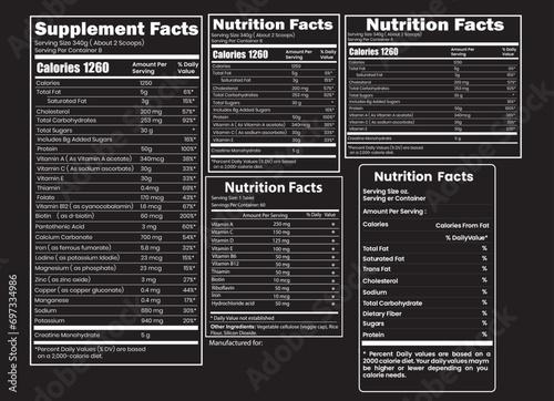 Nutrition facts template, supplement facts template and vitamin facts template photo