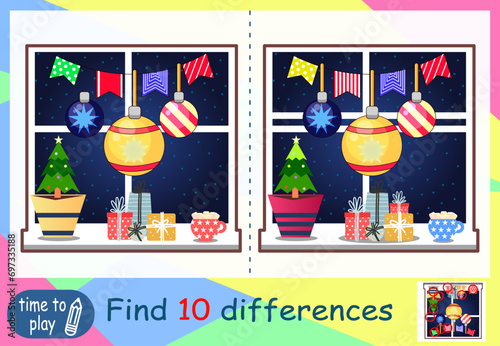 children's educational game. logic game. coloring book. find the difference. New Year. christmas balls