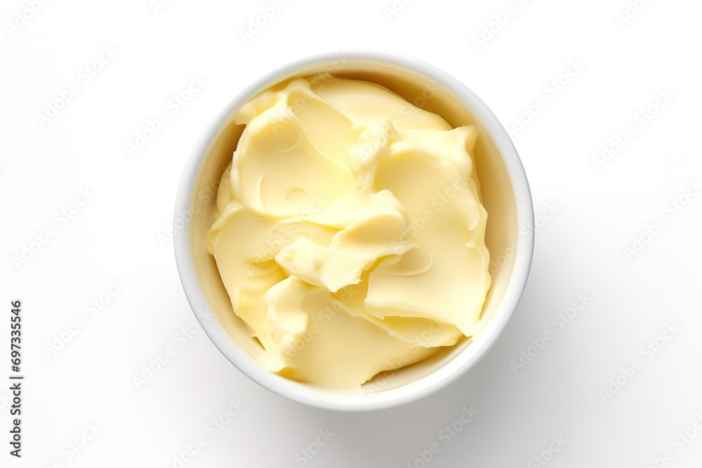 bowl of butter, margarine, cream isolated on white background. generative AI bowl of butter, margarine, cream isolated on white background. generative AI