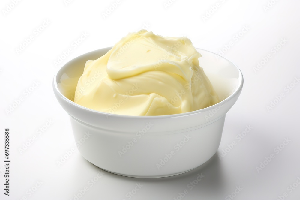 bowl of butter, margarine, cream isolated on white background. generative AI bowl of butter, margarine, cream isolated on white background. generative AI