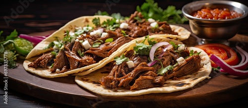 Authentic Mexican beef birria tacos made at home photo