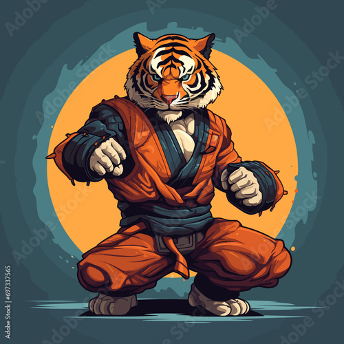 Tiger fighter cartoon design illustration 