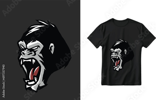 black gorilla mascot vector t-shirt design.Vintage t-shirt print and apparel design with stylish text. New York skyline silhouette for retro tee print design stock illustration