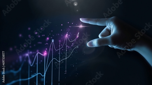 Hand Interacting with Futuristic Digital Data Visualization, Ideal for Technology and Innovation Themes