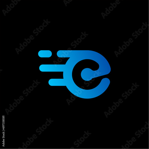 Letter E Fast Logo design concept. Letter E technology vector logo design.