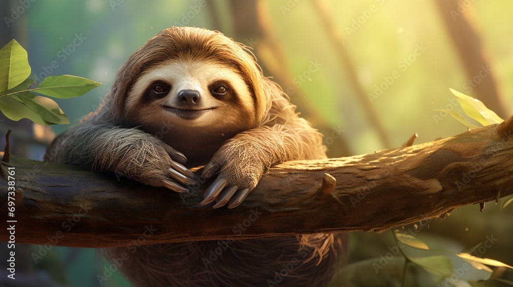 A content sloth lounging on a tree branch, enjoying a lazy afternoon. A content sloth lounging on a tree branch, enjoying a lazy afternoon.