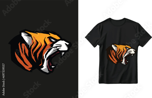 t-shirt design with a tiger mascot vector design.Vintage t-shirt print and apparel design with stylish vector design.