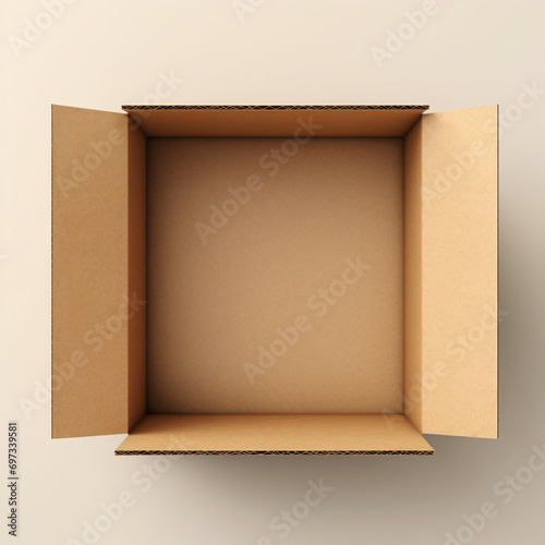 fotografia de estilo mockup con detalle del interior de caja de carton, sobre fondo neutro