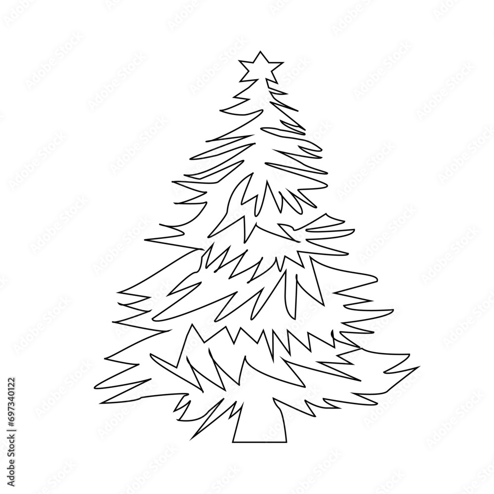 Obraz premium Christmas tree single line illustration vector design